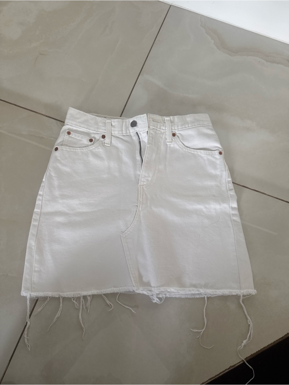 Levi's White Denim Mini Skirt with Raw Hem